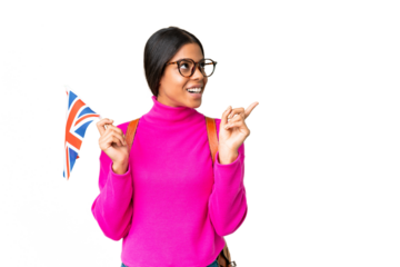Young African American woman holding an United Kingdom flag over isolated chroma key background intending to realizes the solution while lifting a finger up