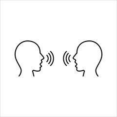 Speaking icon. Talk person sign or symbol , man with open mouth and sound wave , Voice command, speech icon for interact, vector illustration on white background.