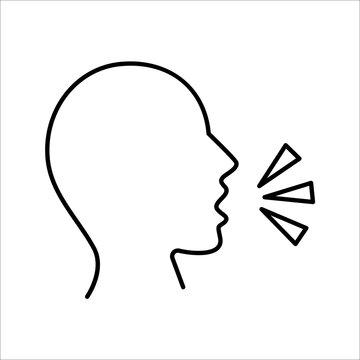 Speaking icon. Talk person sign or symbol , man with open mouth and sound wave , Voice command, speech icon for interact, vector illustration on white background.