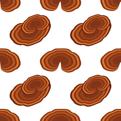 Reishi mushroom. Seamless pattern, flat wallpaper