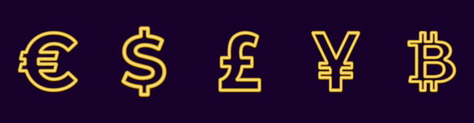 Golden currency symbols Money design Gold coin icon Vector illustration Isolated on dark  background