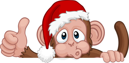 Christmas Monkey Cartoon Character in Santa Hat