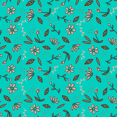 seamless pattern with leaves and flowers