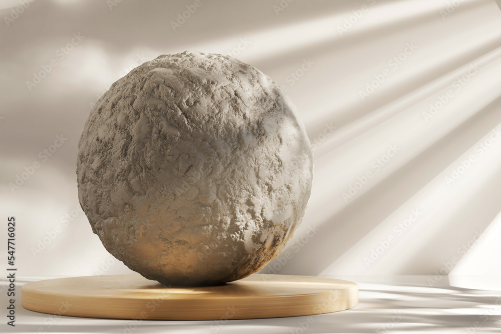 Aufkleber a round podium on which a stone circle of pastel color illuminated by rays of light. 3d render