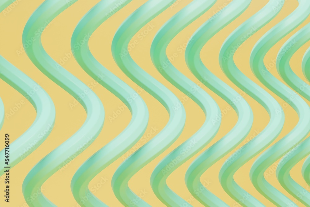 Aufkleber an abstract background consisting of green wavy lines on an orange background. 3d render