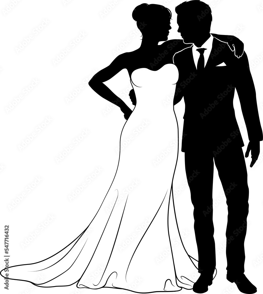 Wall mural bride and groom couple wedding dress silhouettes