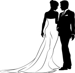 Fototapeta na wymiar Bride And Groom Couple Wedding Dress Silhouettes