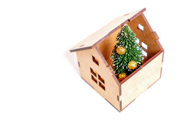 Christmas tree inside a wooden house