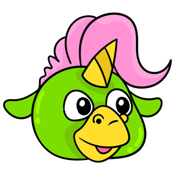 Editable vector of a green head of a unicorn with pink hair
