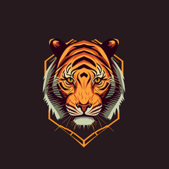 Illustration of Tiger Head Mascot for Logo Icon Badge and Poster