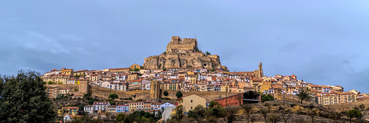 Fototapeta na wymiar Morella castle Spain medieval fortification in walled town panoramic view