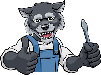 Wolf Electrician Handyman Holding Screwdriver