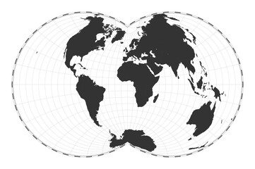 Vector world map. Nicolosi globular projection. Plan world geographical map with latitude/longitude lines. Centered to 0 deg longitude. Vector illustration. © Eugene Ga