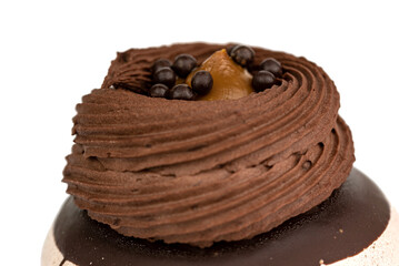 sweet dessert chocolate meringue with passion fruit and caramel