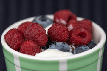 the fruit dessert with raspberries and blackberries