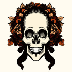 female skull pics hand drawn vector colored clip art
