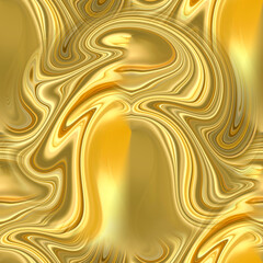 Seamless abstraction of liquid gold on. Rounded patterns with sinuous lines. 3D image.
