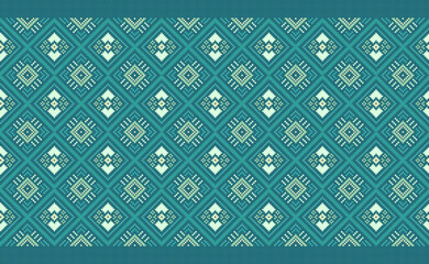 Geometric ethnic pattern, Vector embroidery zigzag background, Pixel horizontal knitting style, Green pattern jacquard decorative, Design for textile, fabric, backdrop, kaftan, pillows