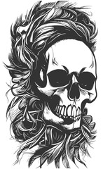 sugar skull female hand drawn vector black and white clip art