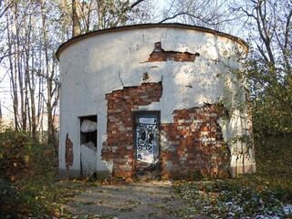 abandoned technical building in the russian park
