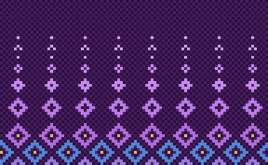 Pixel ethnic pattern, Vector embroidery pixcel background, Geometric seamless pattern style, Purple and blue pattern antique vintage, Design for textile, fabric, batik, print, graphic