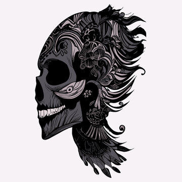 gothic female sugar skull coloring pages hand drawn vector colored clip art