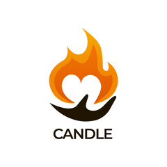Hand holding candle logo in minimalistic style for branding