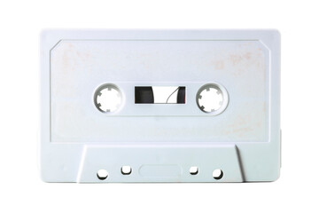 Isolated vintage empty cassette tape from the 1980's. Cool sad white color, no label.
