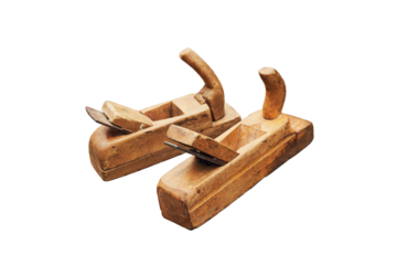 Medieval tools for the construction of sailboats and ship building, isolated on a white background. Reconstruction of the events of the Middle Ages in Europe.