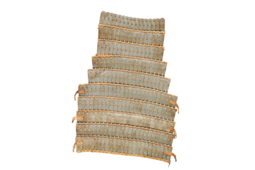 Medieval vintage armor and retro chain mail of a warrior on board a ship, isolated on a white background. Reconstruction of the events of the Middle Ages in Europe.