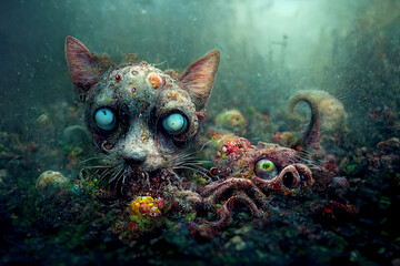 AI Underwater cat octopus mutant creature