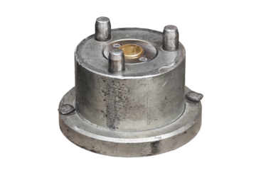 Coinage of ancient Roman coins made of metal on a retro press, isolated on a white background. Reconstruction of the events of the Roman Empire