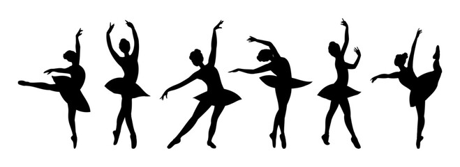 Silhouette of Ballerina Dancing Ballet isolated on white. Girl, Woman Classic Choreography dancer - obrazy, fototapety, plakaty