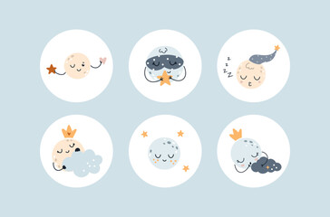 Cute sleeping moon stickers