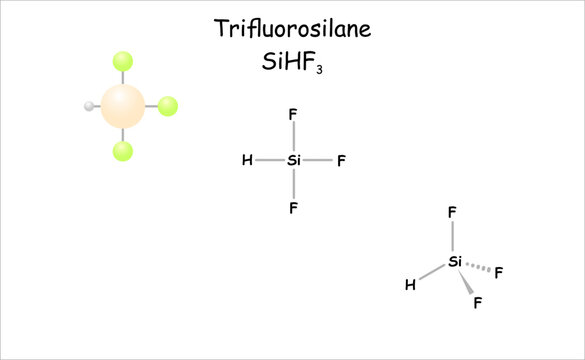 Stylized molecule model/structural formula of trifluorosilane.