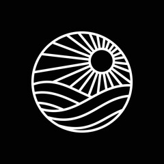 minimalist logo the sun shines brightly accompanied by beautiful sea waves