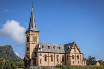 Fototapeta na wymiar Vågan Church (Vågan Kirke / Lofoten Cathedral), Kabelvag, Austvågøya, Lofoten Islands, Nordland, Norway