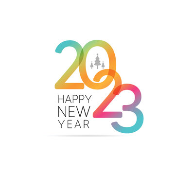 Happy New Year 2023 and merry Christmas  Greeting banner logo design illustration, Creative and Colourful 2023 new year, Brochure design template, card, banner. Vector illustration.