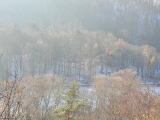 der 1. Schnee im Herbst, Neustadt im Südharz, die Ruine Heinrichsburg, das Felsentor, der zugefrorene Gondelteich und die Vogteiruinen