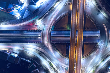 Car, taxi traffic on road intersection at night, traffic transportation, Asia city life, public...