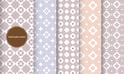 Five set of  different vector ornamental seamless patterns. Collection of geometric patterns in the oriental style