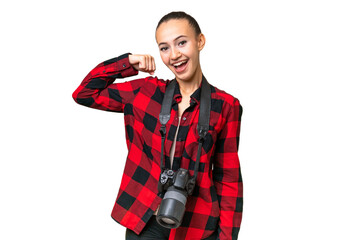 Young photographer Arab woman over isolated background doing strong gesture