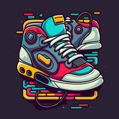 Logo Illustration of vintage Sneakers Shoes in retro style