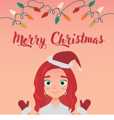 Christmas card with girl illustration