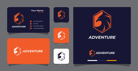 hexagonal shape incorporated with eagle head logo and business card template premium vector

