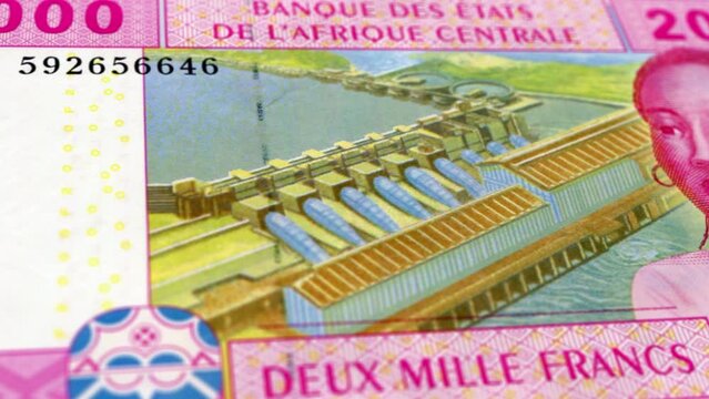 Cameroon Central African CFA Franc 2000 Banknotes, Two thousand Central African CFA Franc, Close-up and macro view of the Central African CFA Franc, Tracking and Dolly Shots 2000 Central African CFA