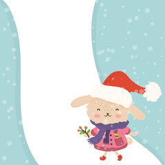 Cartoon illustration for holiday theme with happy bunny.Greeting card for Merry Christmas and Happy New Year. Vector illustration.