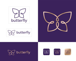 Butterfly logo. Beautiful decorative butterfly from intertwined lines. Logo for cosmetics, lingerie, jewelry store.