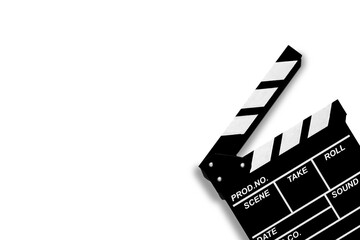 Fototapeta na wymiar Movie clapperboard for shooting videos and movies on a white background plenty of space for text