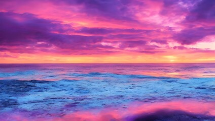 ein wunderschöner ozean, violetter lila himmel sonnenaufgang